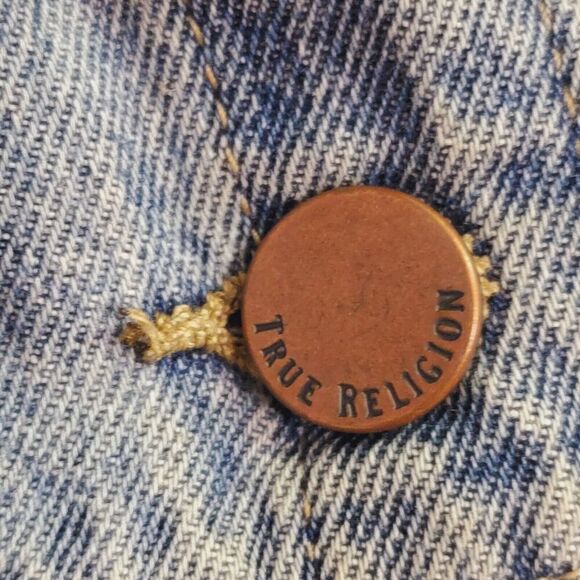 TRUE RELIGION Jeans Denim Jacket Womens Medium Distressed Grunge Boxy oversized - Picture 5 of 13